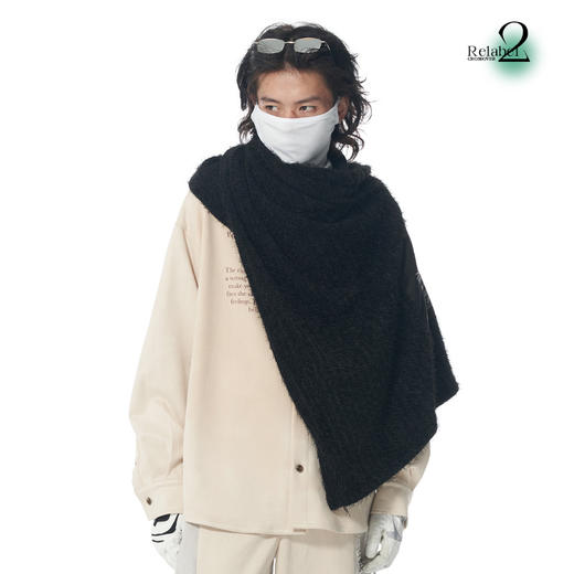 RELABEL 21AW 定织黑色毛料主题字体印花多穿法披肩围巾 商品图1