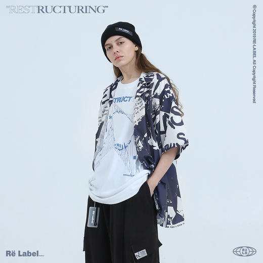 RELABEL 2020SS黑白满印潮牌古巴领短袖衬衣男夏季宽松夏威夷短袖 商品图3