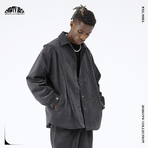 RELABEL 20AW灯芯绒斜条纹错位拼接立体弧线包边外套 商品图0