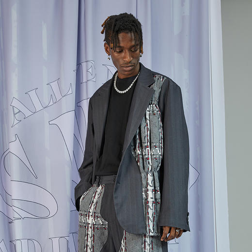 RELABEL 20AW 深灰色面料拼接抽褶不对称西装 商品图1