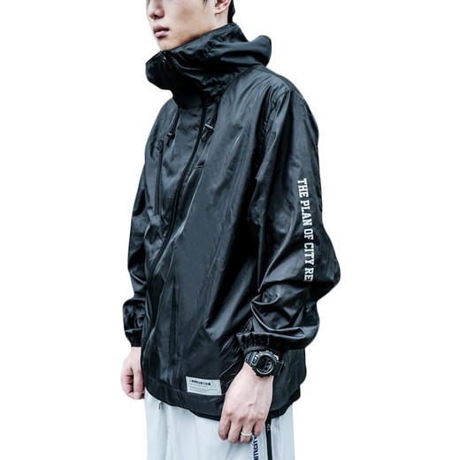 ENSHADOWER隐蔽者薄款潮牌冲锋衣男斜拉链黑白印花皮肤衣机能外套 商品图3