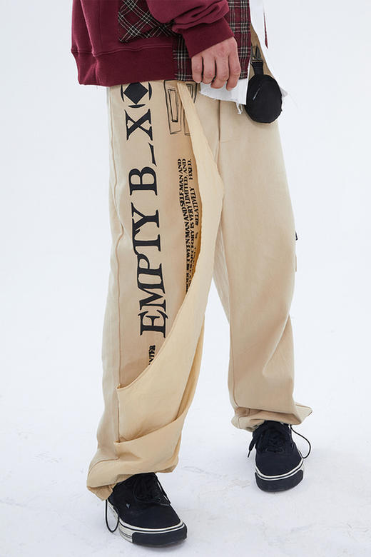 RELABEL 2020AW 双色双材质叠穿左腿隐藏印花登山扣抽绳长裤收口 商品图5