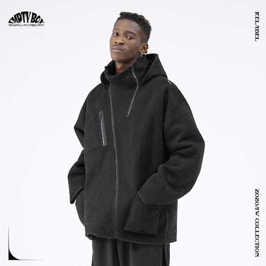 RELABEL 20AW黑色皮毛一体多拉链斜门襟双面穿着兔毛麂皮绒外套 商品图2