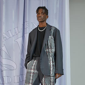 RELABEL 20AW 深灰色面料拼接抽褶不对称西装