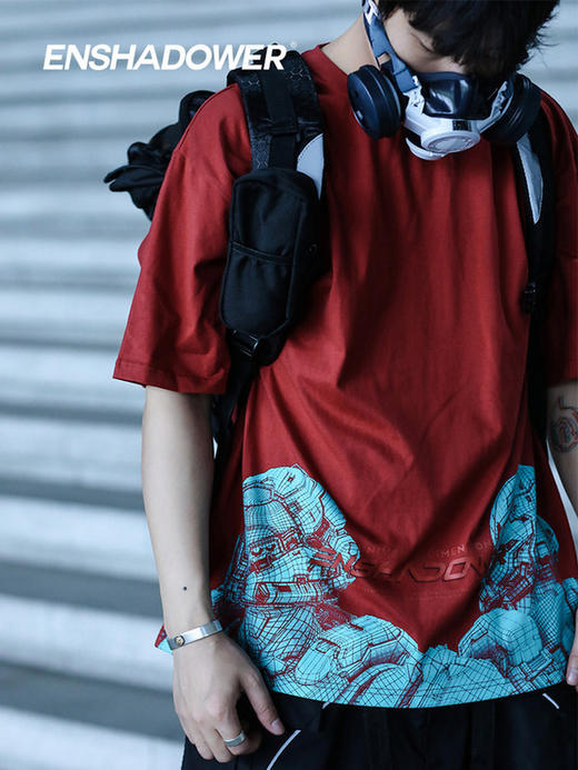 ENSHADOWER隐蔽者夏季潮牌机械印花短袖T恤男宽松圆领新疆棉国潮 商品图0