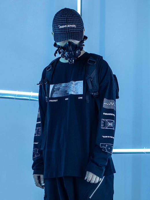 ENSHADOWER隐蔽者几何印花长袖T恤男圆领打底衫上衣 商品图1