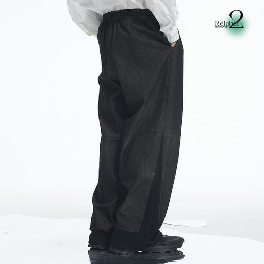 RELABEL 21AW 水洗高级黑色脚口异形拼接毛圈宽松牛仔裤 商品图1