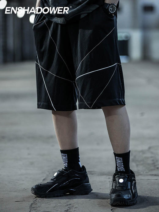 ENSHADOWER隐蔽者潮牌新品网洞绗缝反光短裤男宽松休闲五分裤中裤 商品图0