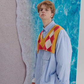 EAFINETAL.21AW新款格纹针织马甲拼接假两件设计复古宽松上衣衬衫