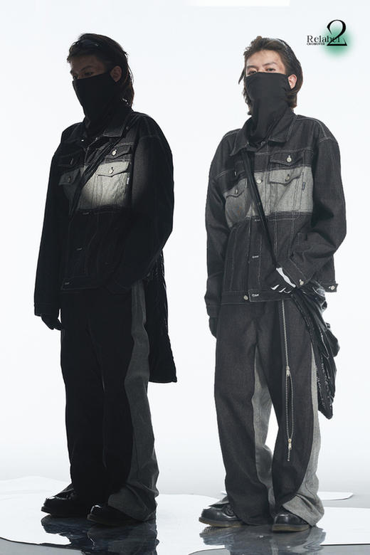 RELABEL 21AW解构重组正反面黑灰撞色拼接多口袋宽松重工牛仔服 商品图5