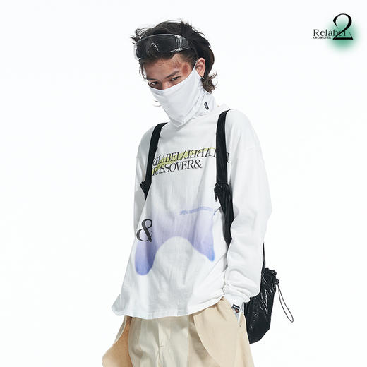 RELABEL 21AW字体概念几何图形不规则渐变撞色印花宽松长袖T恤 商品图1