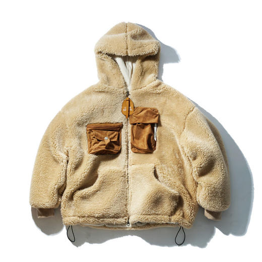 EAFINETAL.21AW新款趣味漫画图案绣花立体贴袋连帽开衫羊羔绒外套 商品图4