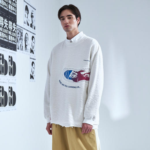 EAFINETAL.20AW“黑夜里的眼睛”主题印花破坏效果拼接套头卫衣 商品图3