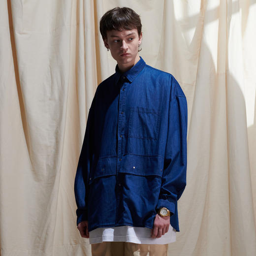 EAFINETAL.2021SS新款贴标水洗工艺多口袋休闲宽松工装牛仔衬衫 商品图0