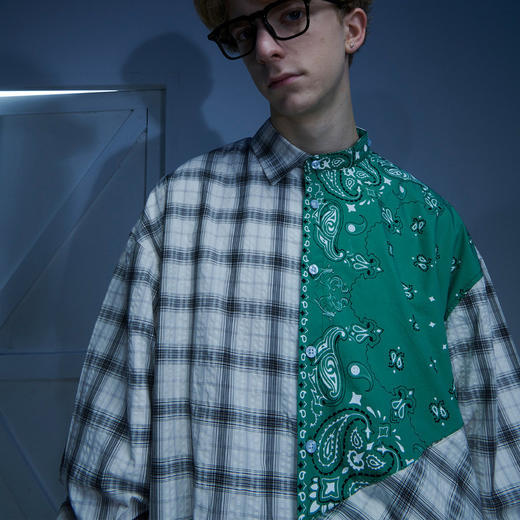 EAFINETAL.21AW新款可拆卸变装拼接撞色泡泡格腰果纹印花格纹衬衫 商品图3