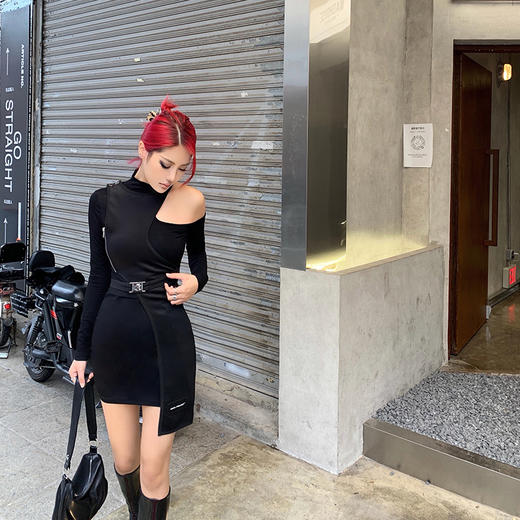 NEWA PROJECT2021秋冬新款 原创高领露肩长袖a字辣妹包臀连衣裙女 商品图1