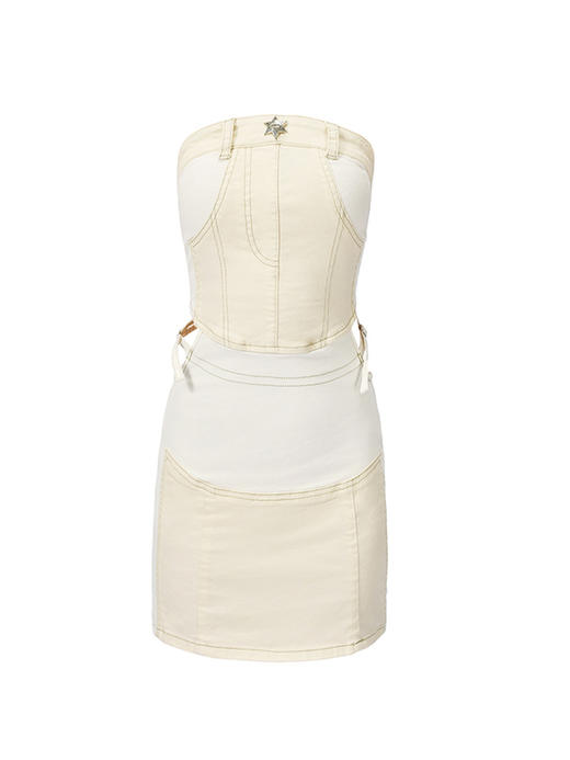 IFIK Bicolor Denim Mini Dress 满身心机的热辣镂空牛仔抹胸裙子 商品图4