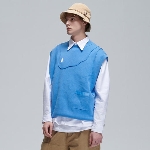 EAFINETAL.刺绣标设计纯色全棉针织宽松套头上衣罗一舟同款马甲 商品图3