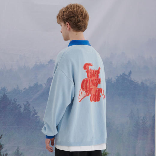 EAFINETAL.21AW新款趣味LOGO提花设计POLO上衣纯棉休闲针织毛衣 商品图2