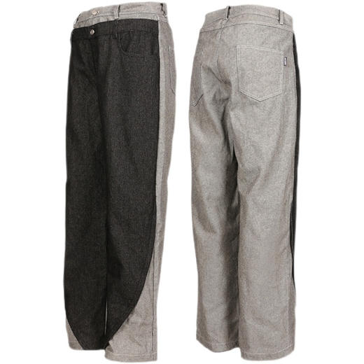 RELABEL 21AW解构重组正反面黑灰撞色拼接脚口开叉宽松重工牛仔裤 商品图4