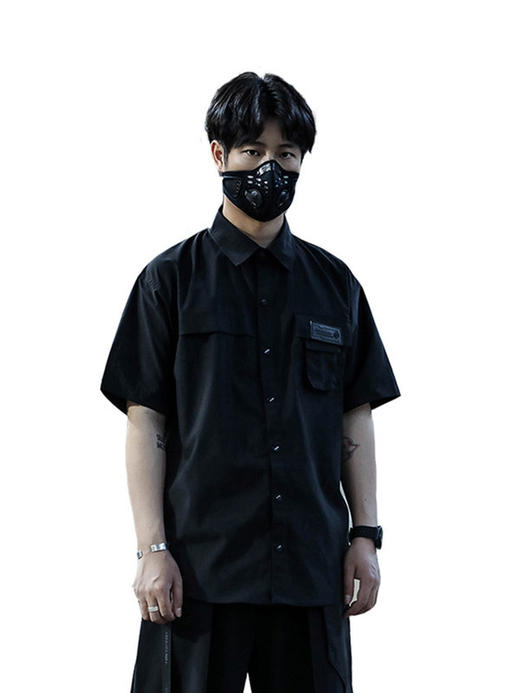 ENSHADOWER隐蔽者国潮新品活页口袋短袖衬衫男翻领黑色宽松衬衣夏 商品图3