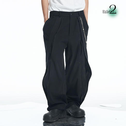 RELABEL 21AW黑色长拉链飞边结构拼叠打褶宽松休闲裤 商品图1