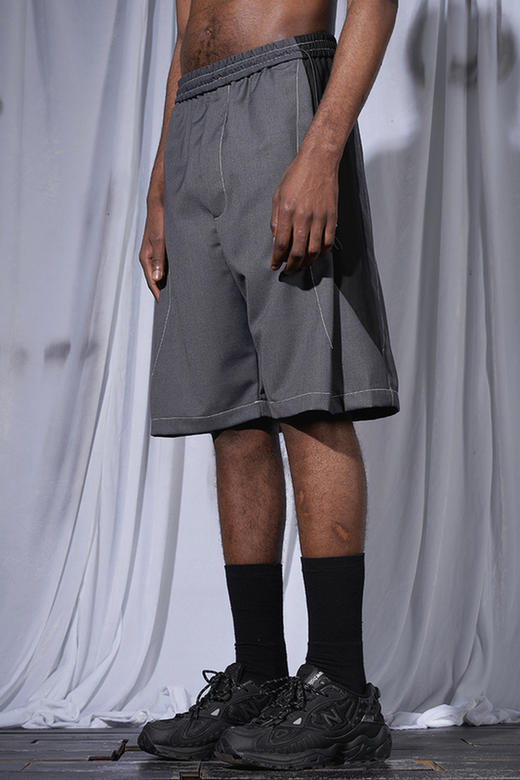 RELABEL 21SS黑灰撞色拼接双抽绳重工明线宽松西装短裤 商品图5