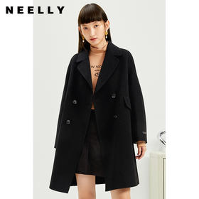 NEELLY纳俪商场同款外套女2021年新款双面呢大衣羊毛双排扣中长款