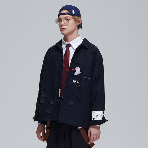 EAFINETAL.20AW“寻找红嘴鸭”主题刺绣水洗宽松工装上衣夹克外套 商品图1