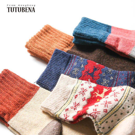 【十双装寒冬不冻脚】火到爆仓！民族复古风加厚保暖情侣中筒图腾羊毛袜 商品图1