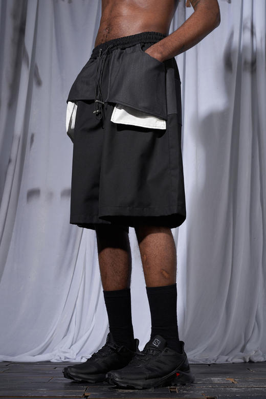 RELABEL 21SS  异形外置结构多材质拼接撞色口袋西装短裤 商品图5