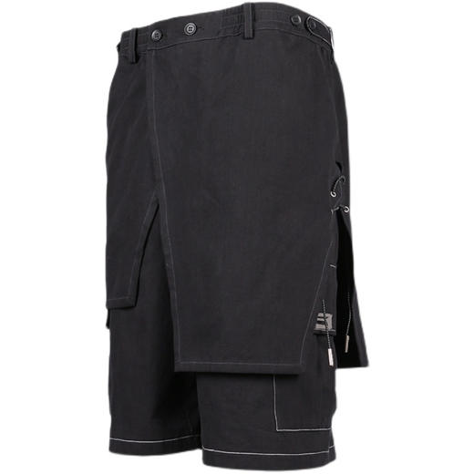 RELABEL 21SS 黑色水洗多层次搭片抽绳绑带明线多口袋武士短裤 商品图4