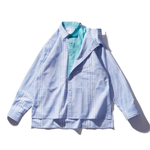 EAFINETAL.21AW新款可拆卸变装拼接撞色格纹条纹上衣休闲长袖衬衫 商品图4