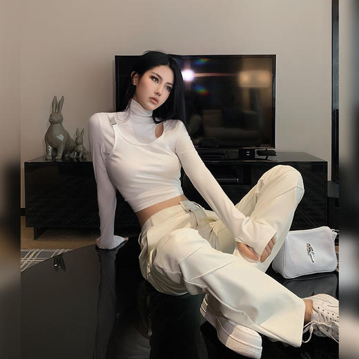 NEWA PROJECT 秋冬原创设计假两件打底加绒加厚内搭高领T恤上衣女 商品图1