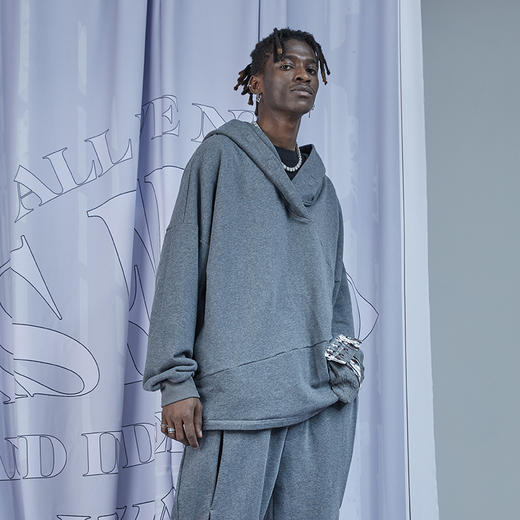 RELABEL 20AW 深灰色不规则磁石领口设计连帽口袋卫衣 商品图2