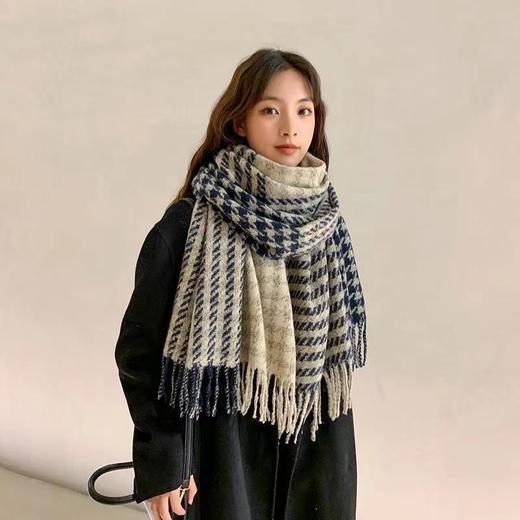 千鸟格时尚百搭围巾男女秋冬季2021新款仿羊绒韩版百搭披肩学生保暖围脖男潮 商品图2