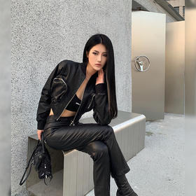 NEWA PROJECT秋冬新款原创加厚加棉秋冬pu长袖立领拉链外套皮衣女