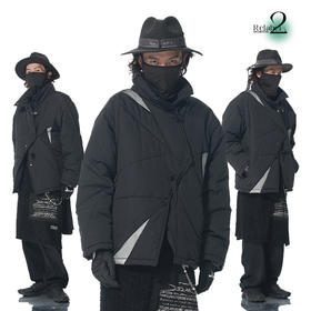 RELABEL 21AW 3M新雪丽认证黑纱pvc双层面料拼贴透明露棉棉服