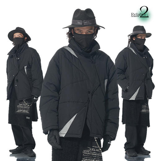 RELABEL 21AW 3M新雪丽认证黑纱pvc双层面料拼贴透明露棉棉服 商品图0