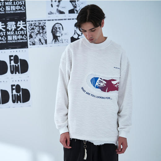 EAFINETAL.20AW“黑夜里的眼睛”主题印花破坏效果拼接套头卫衣 商品图0