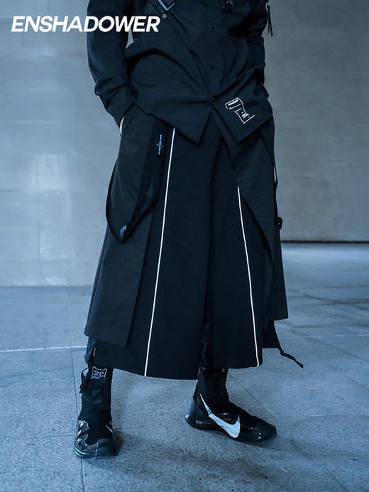 ENSHADOWER隐蔽者机能武士裤男黑色国潮裙裤飘带九分裤潮牌阔腿裤 商品图0