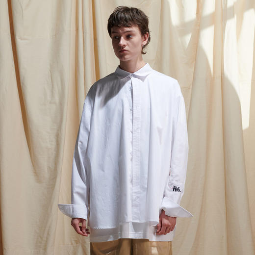 EAFINETAL.2021SS新款刺绣分割袖设计纯色上衣纯棉休闲宽松白衬衫 商品图0