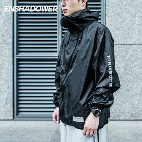 ENSHADOWER隐蔽者薄款潮牌冲锋衣男斜拉链黑白印花皮肤衣机能外套