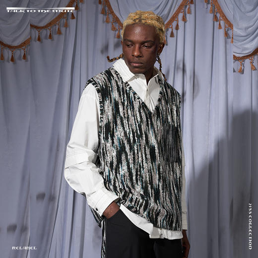 RELABEL 21SS 定织未来感条纹毛料口袋正反拼接宽松背心 商品图3