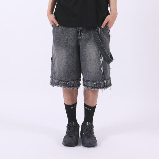 RELABEL 2020SS新款牛仔短裤水洗毛边猫须阔腿牛仔裤中裤国潮裤男 商品图2