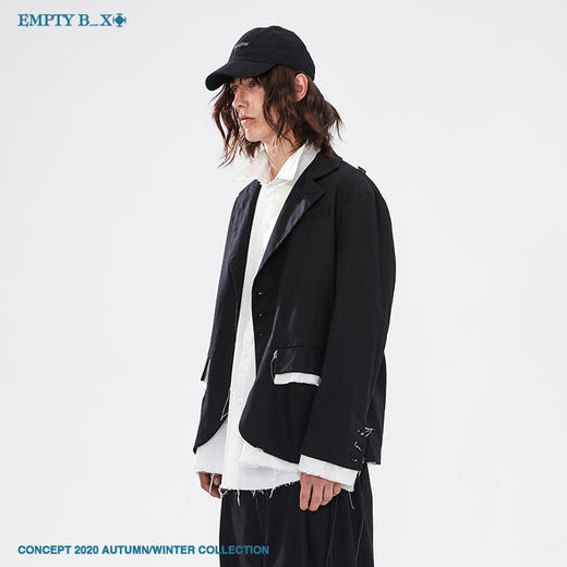 RELABEL 2020AW假两件拼接毛边黑白西装帅气西服套装男士单西外套 商品图4