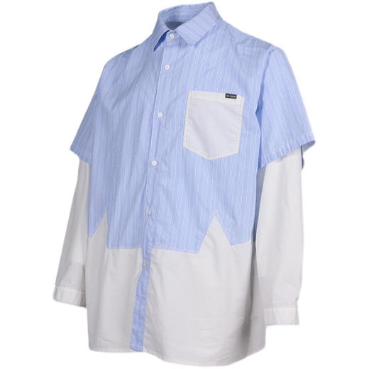 RELABEL 21SS 蓝色条纹不规则拼接多层次假两件宽松长袖衬衣 商品图4