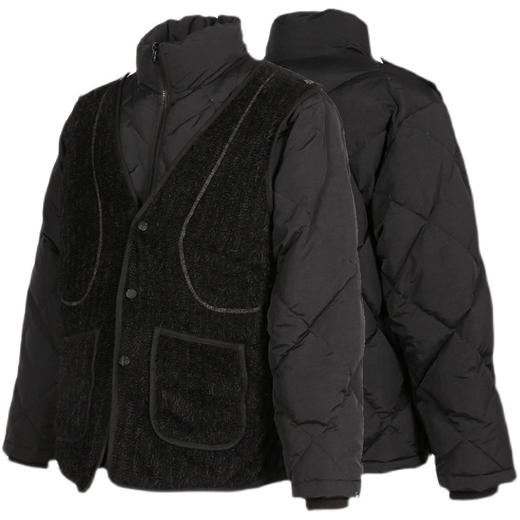 RELABEL 21AW 可拆卸黑色定织毛料明线马甲菱形绗线梭织羽绒服 商品图4