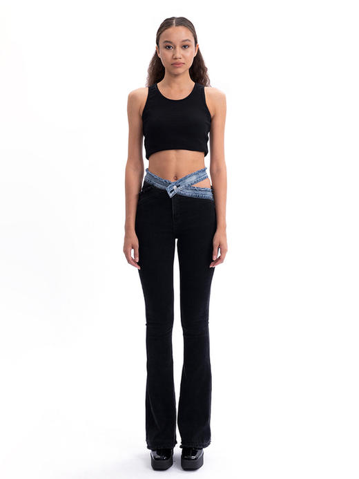 IFIK Black Wrap Jeans 告别含蓄 腰部不对称绑带镂空修身牛仔裤 商品图2