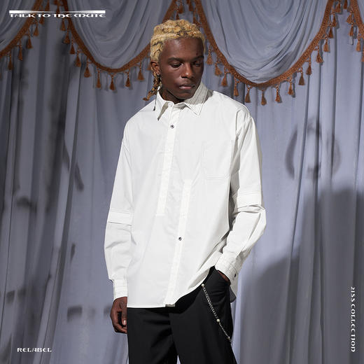 RELABEL 21SS 白色三门襟平行相错假两件错位明线多穿法衬衣 商品图2